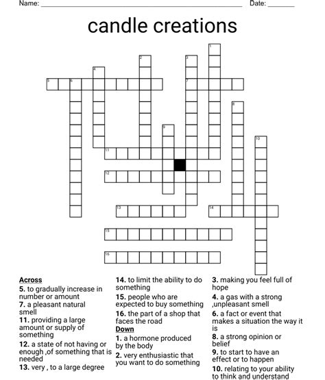 The Crossword Solver found 30 answers to "candle ingredient", 4 letters crossword clue. The Crossword Solver finds answers to classic crosswords and cryptic crossword puzzles. Enter the length or pattern for better results. Click the answer to find similar crossword clues . Enter a Crossword Clue.